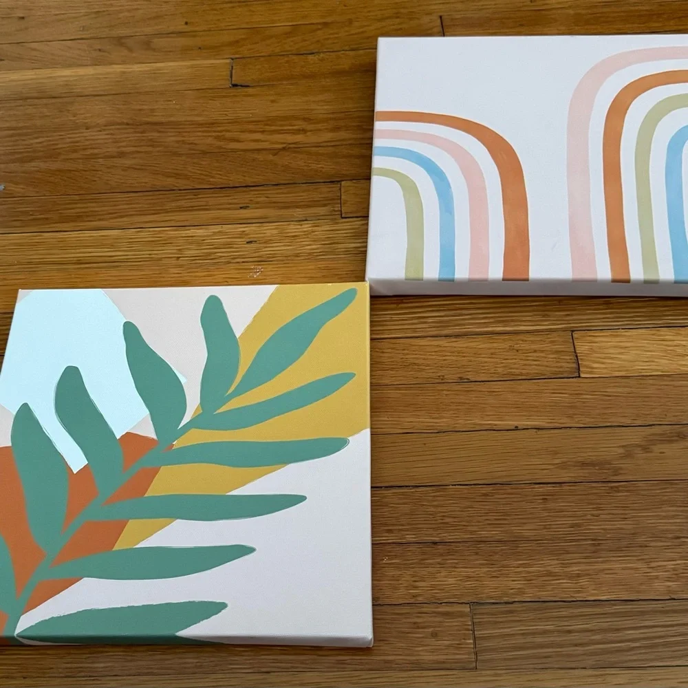 Set of 2 modern abstract canvas wall art, size 10”x10” office living room
